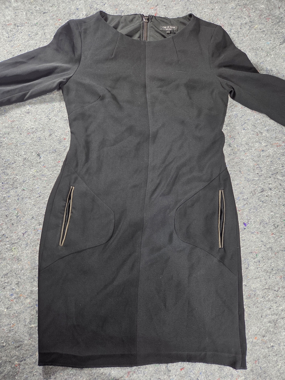 Rag & Bone Black Sheath Dress Womens 6 Lamb Leather Trim Long Sleeve Made USA